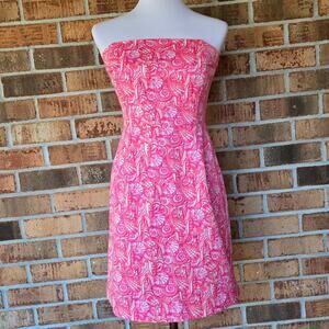 Strapless Mini Dress Vineyard Vines Size 2 Shells Allover Print Pink White